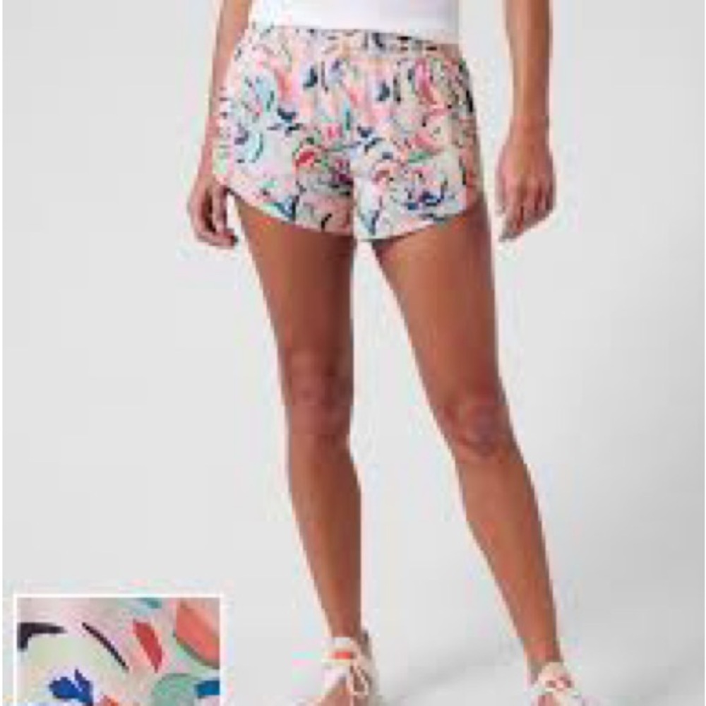 Athleta Pink and Blue 3” Hustle Shorts with Floral Print